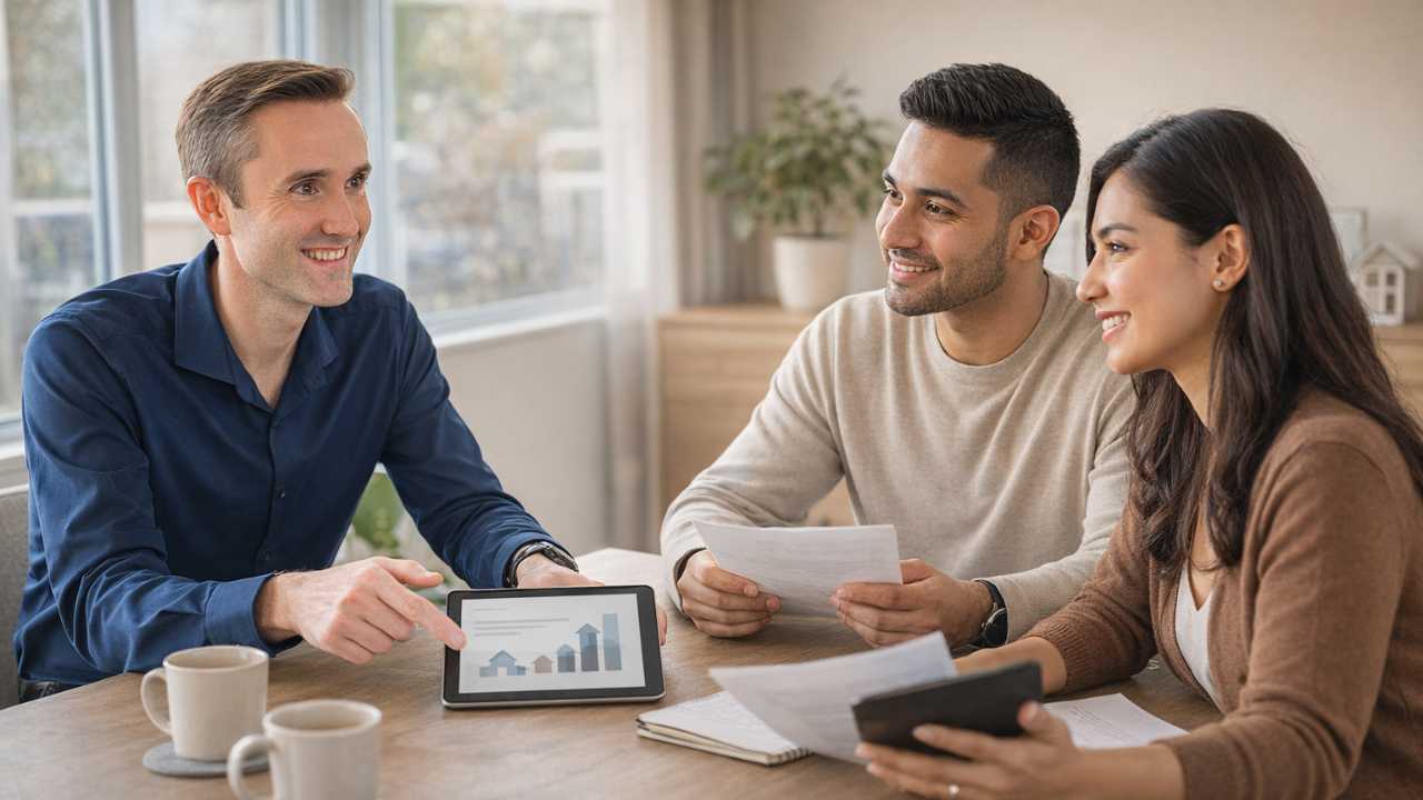 Josh Tagg reviewing mortgage options with a couple