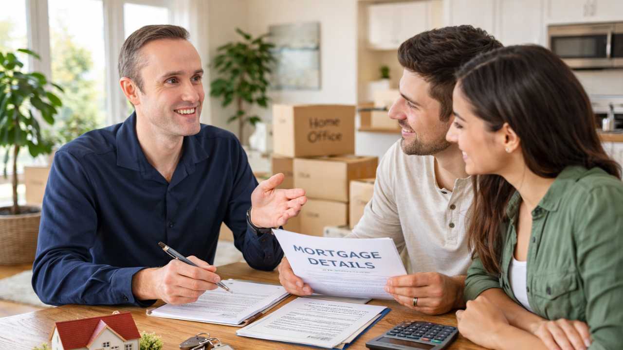 Josh Tagg going through the mortgage details with new homeowners